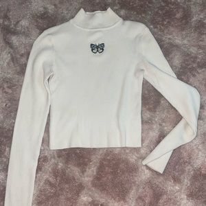 Butterfly ribbed top long sleeve